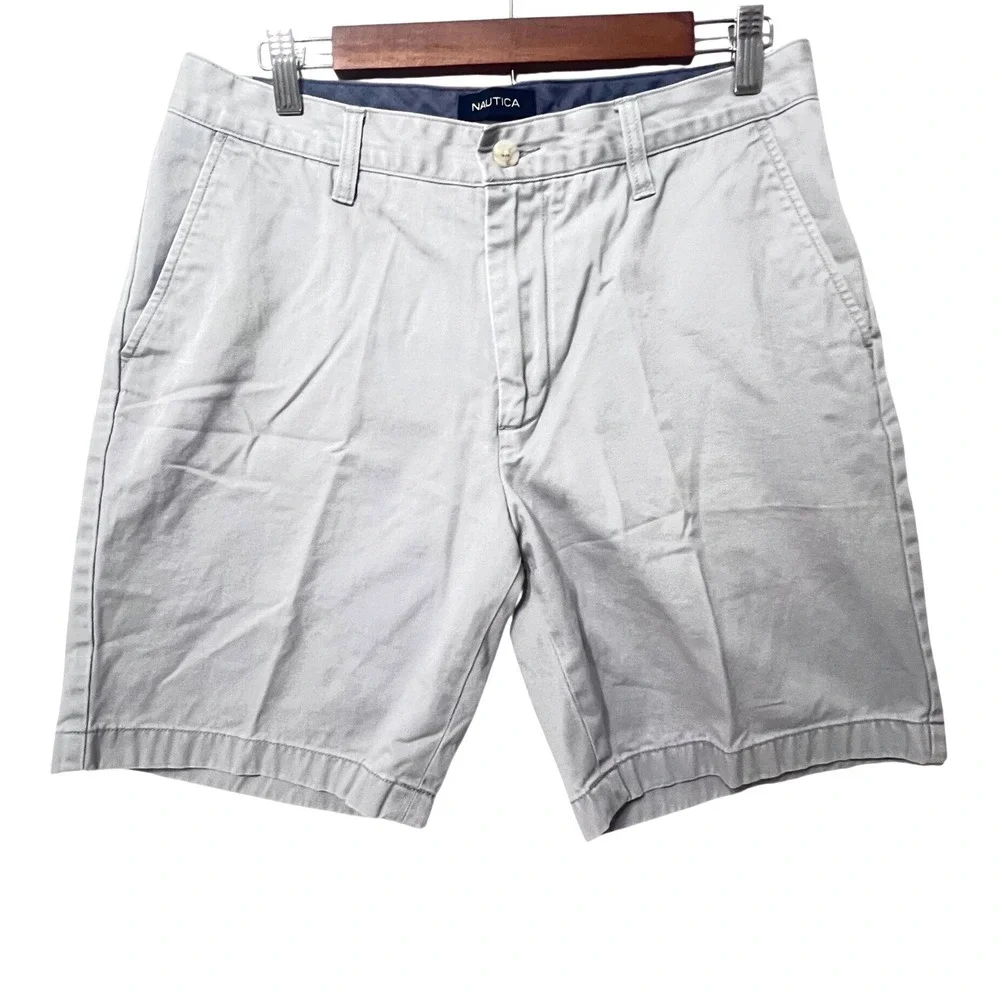 Nautica Deck Shorts Mens Light Grey Cotton Chino Shorts 32W Nautical Preppy
